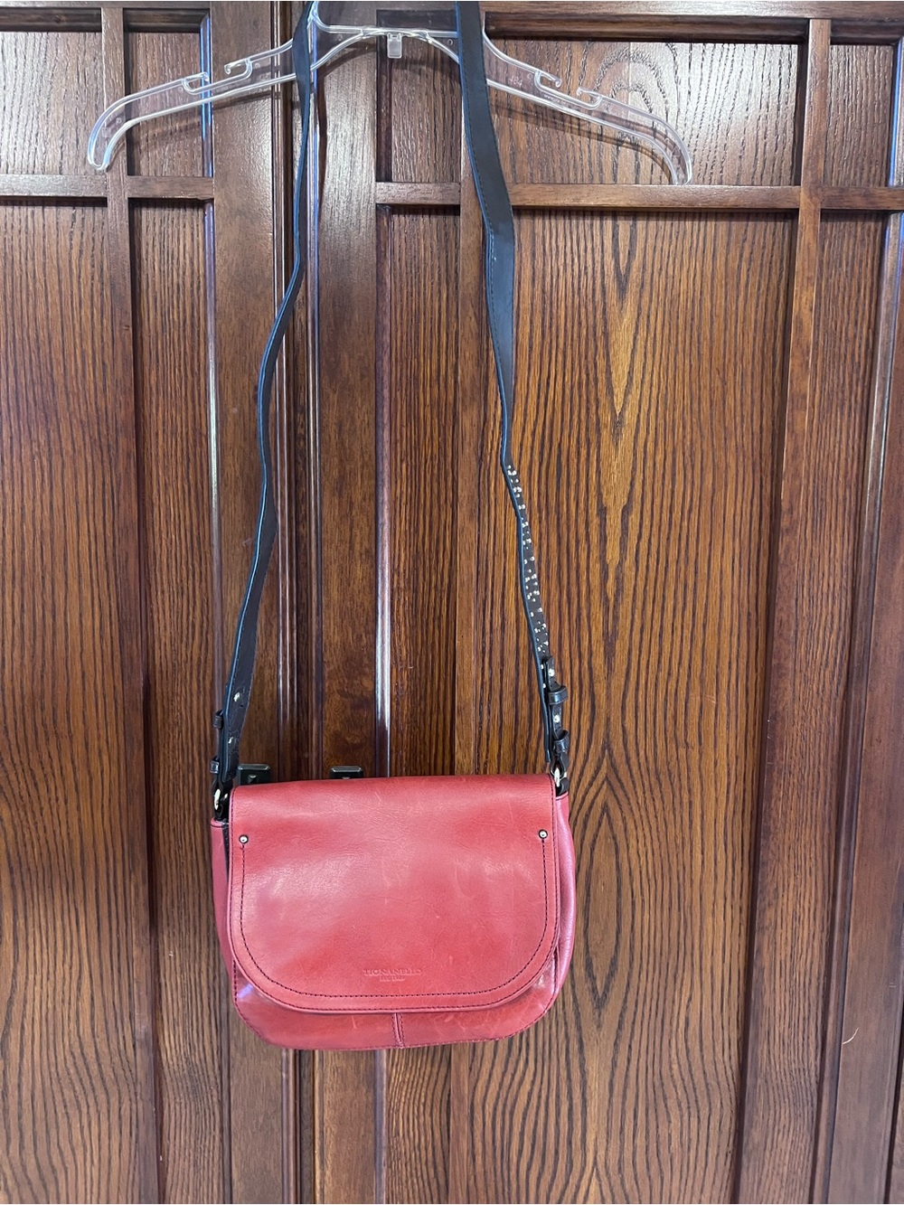 Tignanello Red Leather Crossbody Bag Saddle Flap Shoulder Purse Medium Casual